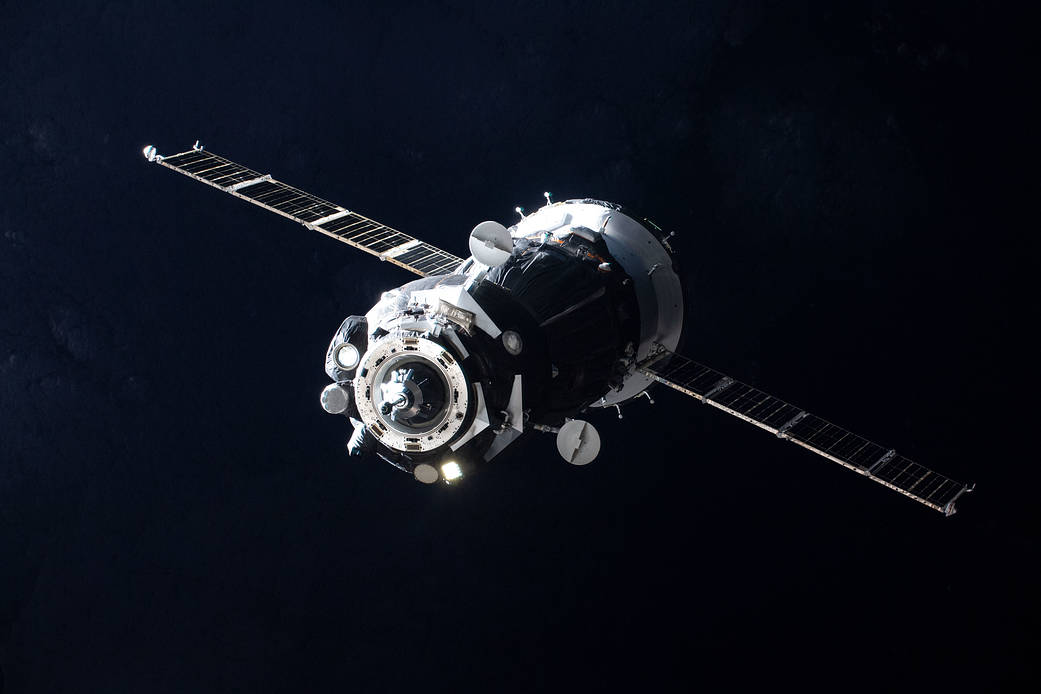 The Soyuz MS-12 spacecraft approaching its docking port