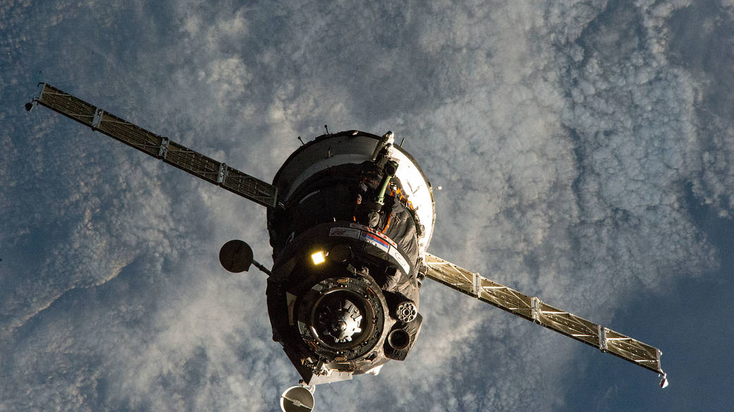 The Soyuz MS-12 spacecraft approaching its docking port