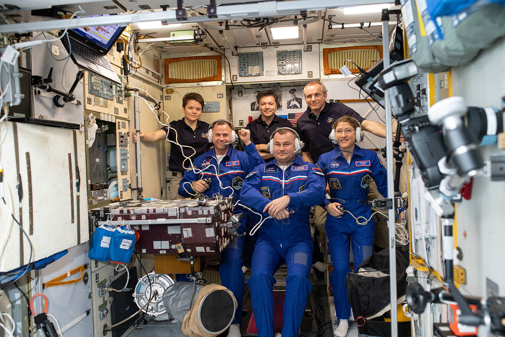 The newly-expanded Expedition 59 crew