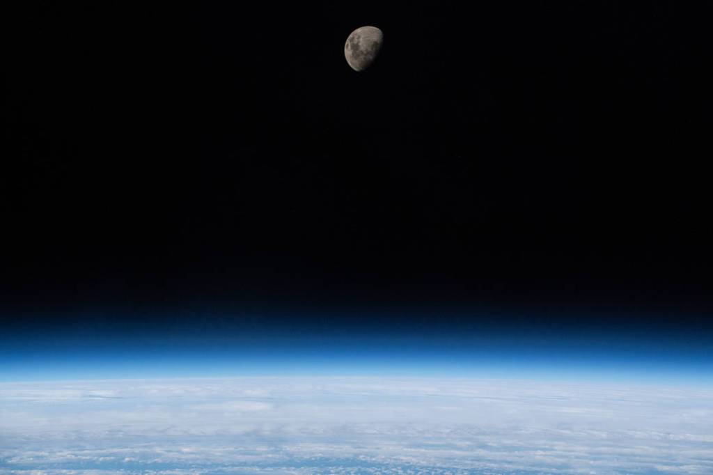 The waxing gibbous moon above Earth’s limb
