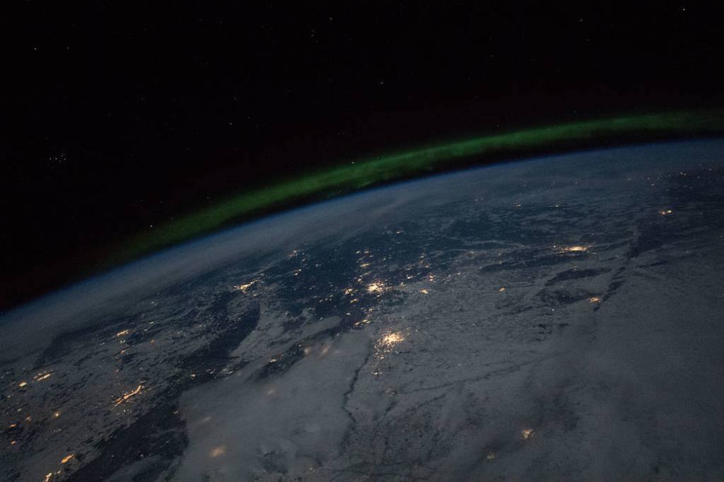City lights and the aurora over Russia and Kazakhstan