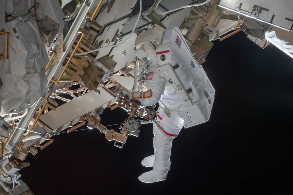 NASA astronaut Nick Hague participates in his second spacewalk