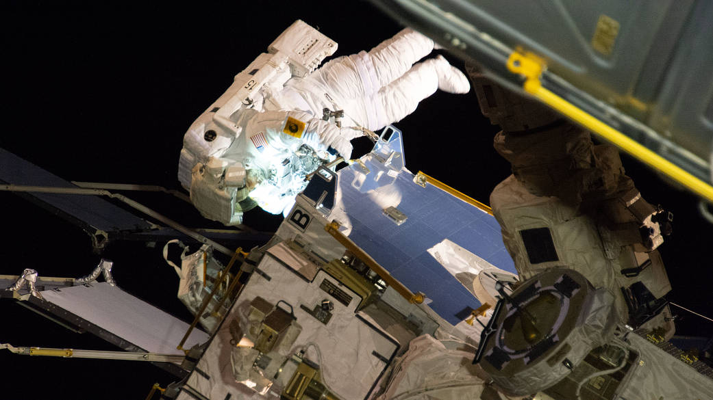 NASA astronaut Christina Koch participates in her first spacewalk