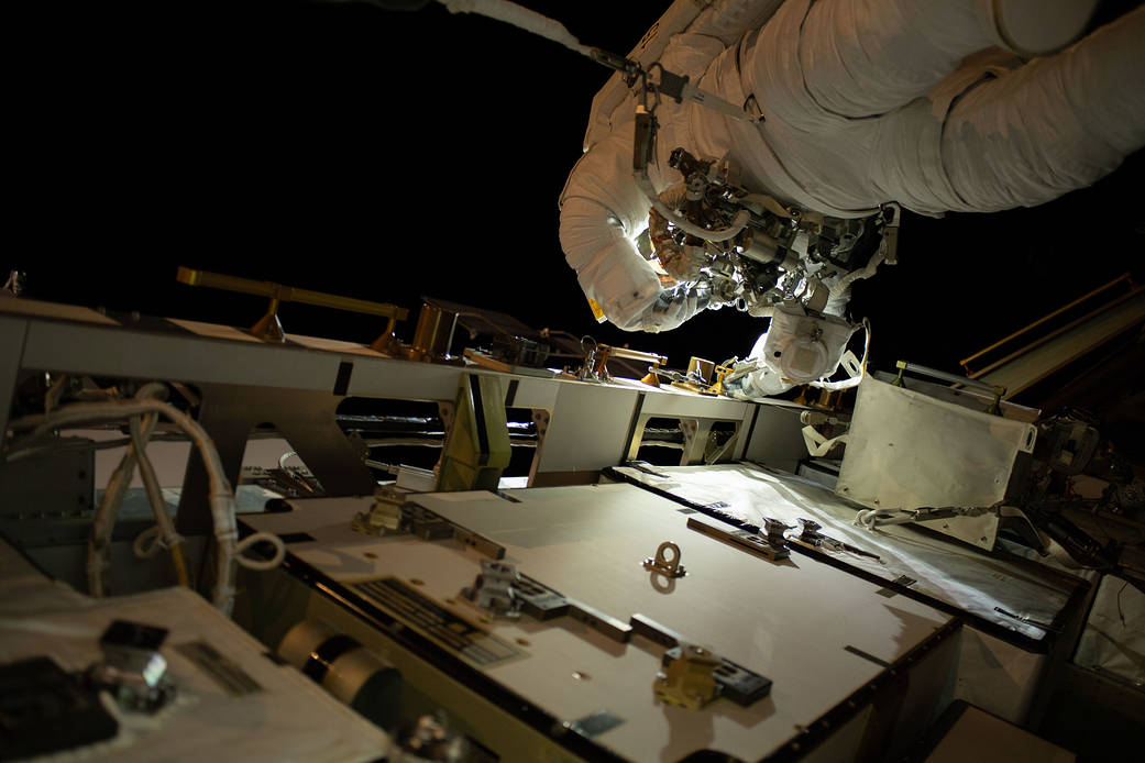 Astronaut Nick Hague performs a spacewalk on March 29, 2019
