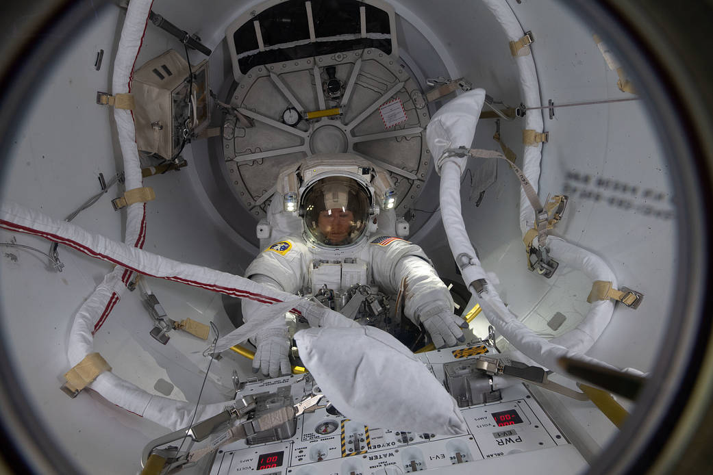Spacewalker Christina Koch enters the Quest airlock