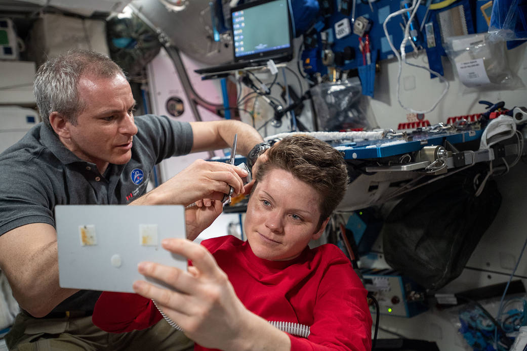 The orbital lab becomes a high-flying hair salon