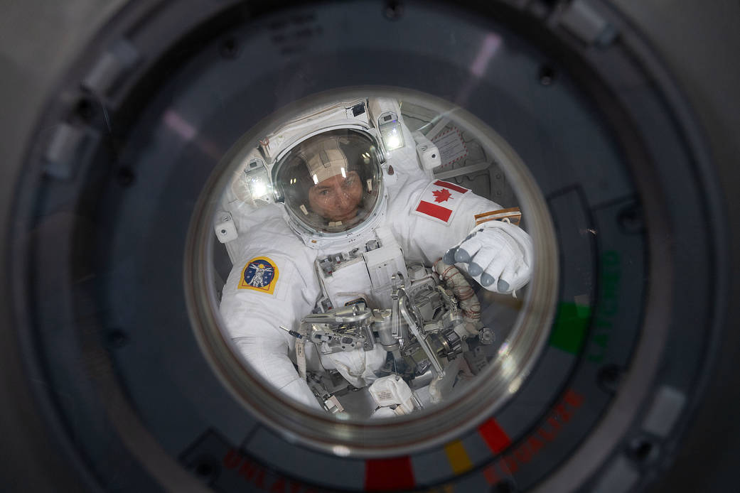 Spacewalker David Saint-Jacques inside the Quest airlock