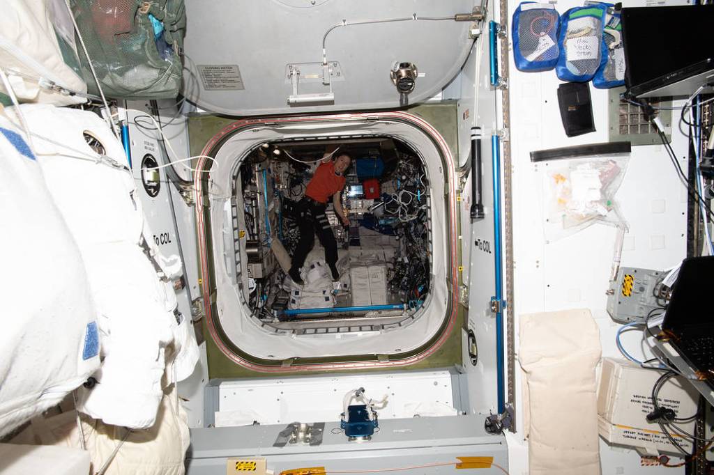 Christina Koch works inside the Columbus laboratory module