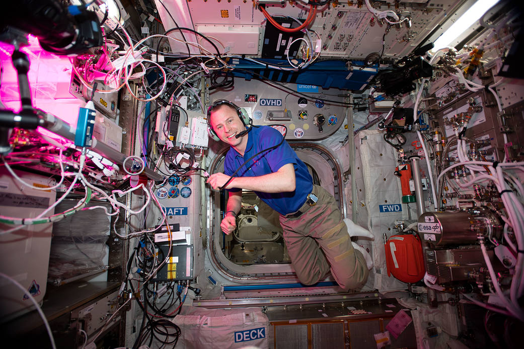 NASA astronaut Nick Hague during a HAM radio session