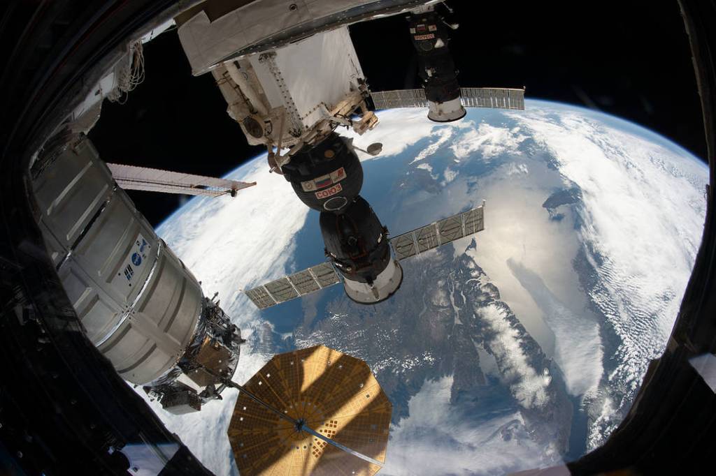 The space station flies above the Gulf of St. Lawrence