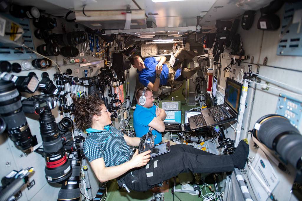 Expedition 59 flight engineers conduct an emergency simulation