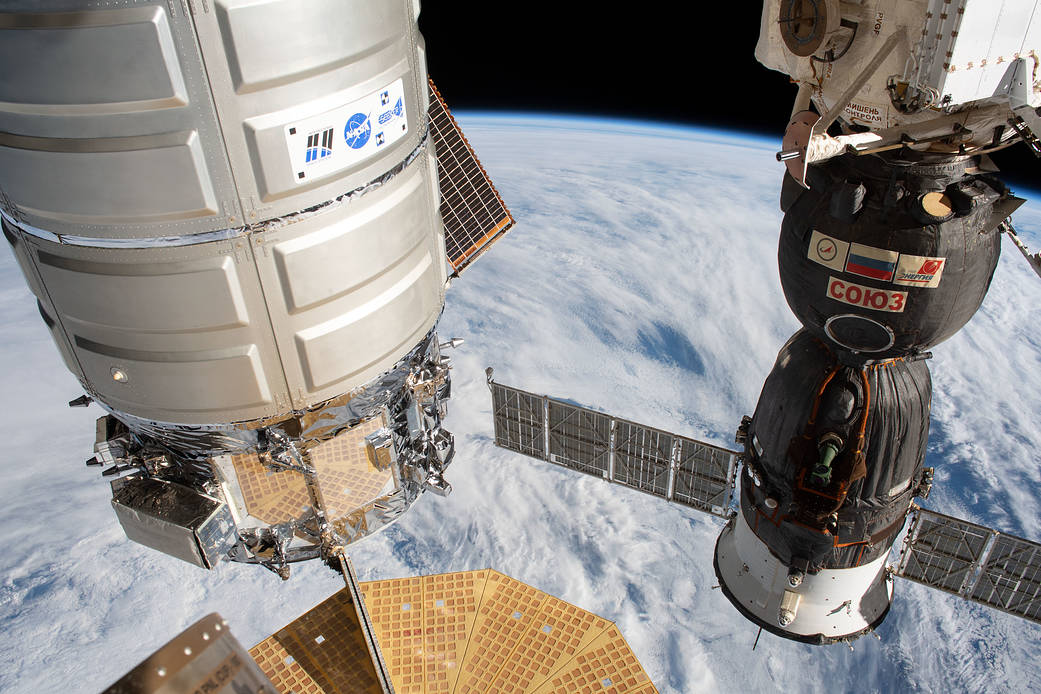 The Cygnus resupply ship and the Soyuz crew ship