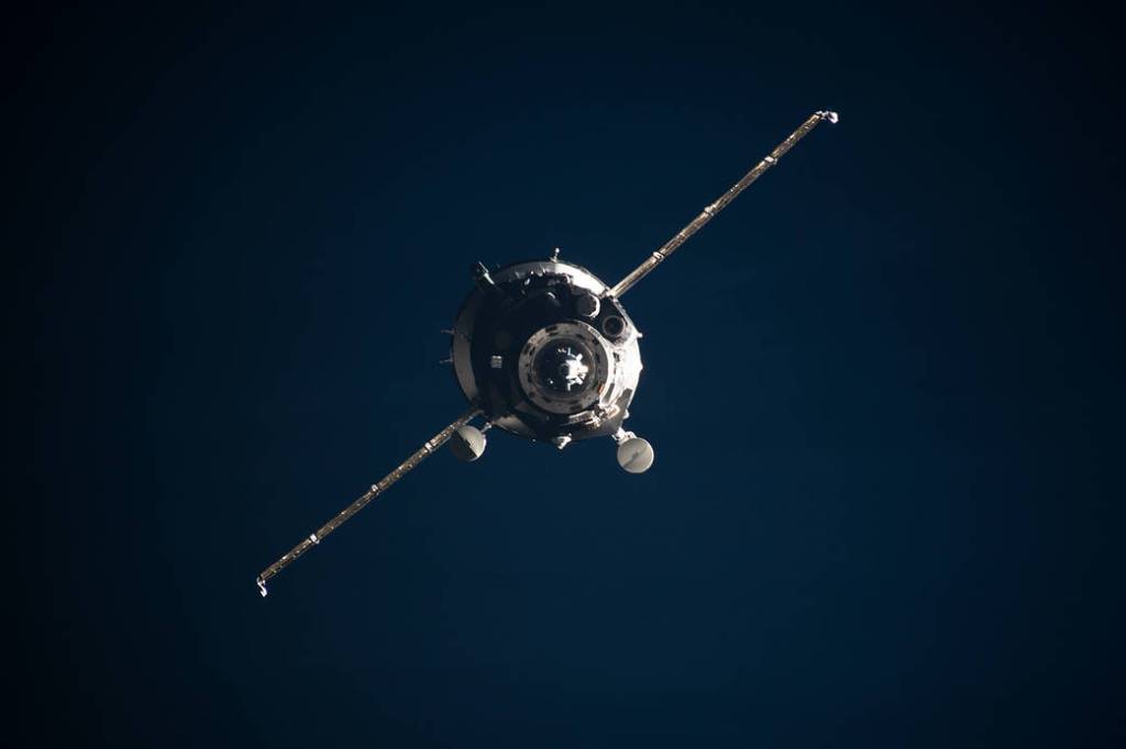 The Soyuz MS-13 crew ship approaches the International Space Station