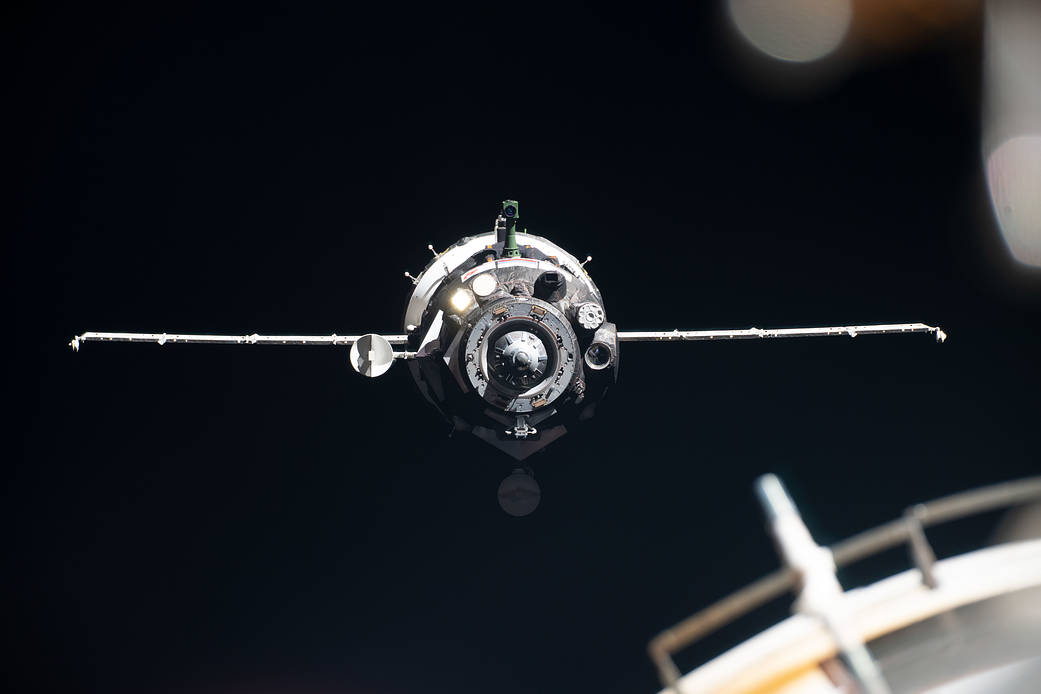The Soyuz MS-13 crew ship approaches the International Space Station