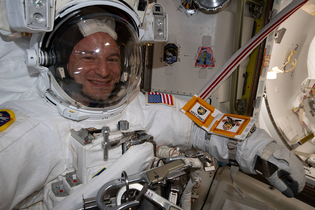 NASA astronaut Andrew Morgan preparing for a spacewalk