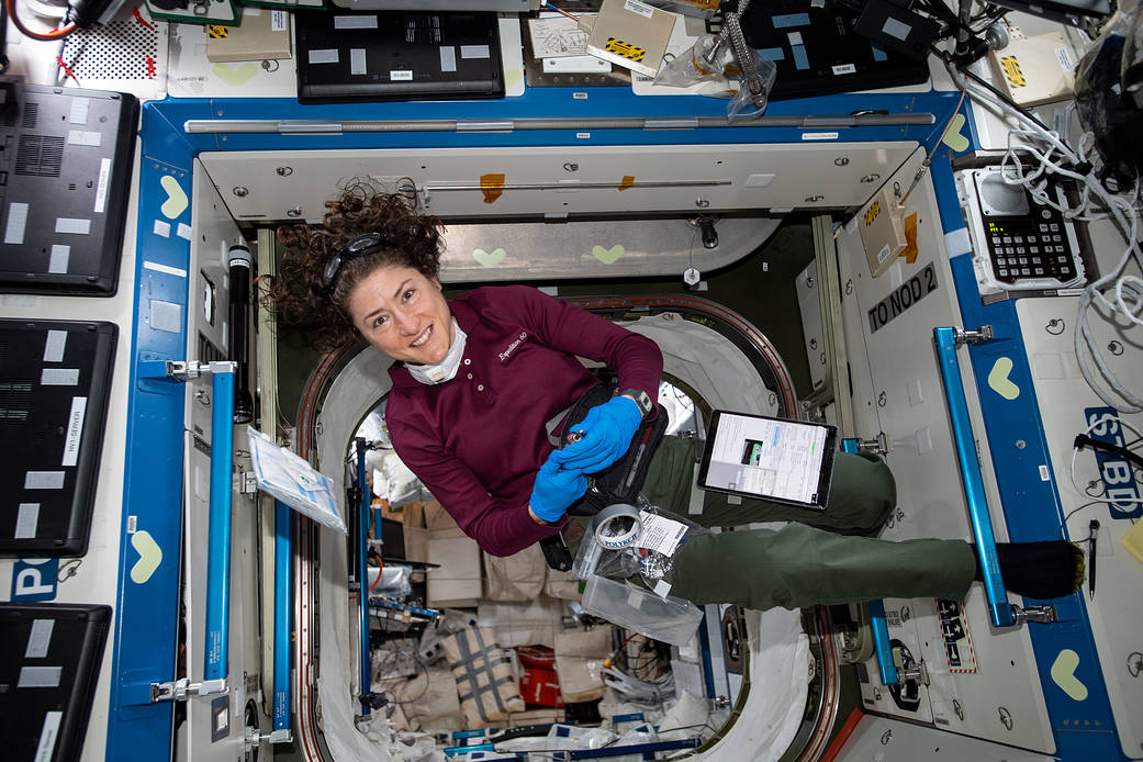 Christina Koch of NASA conducts maintenance activities