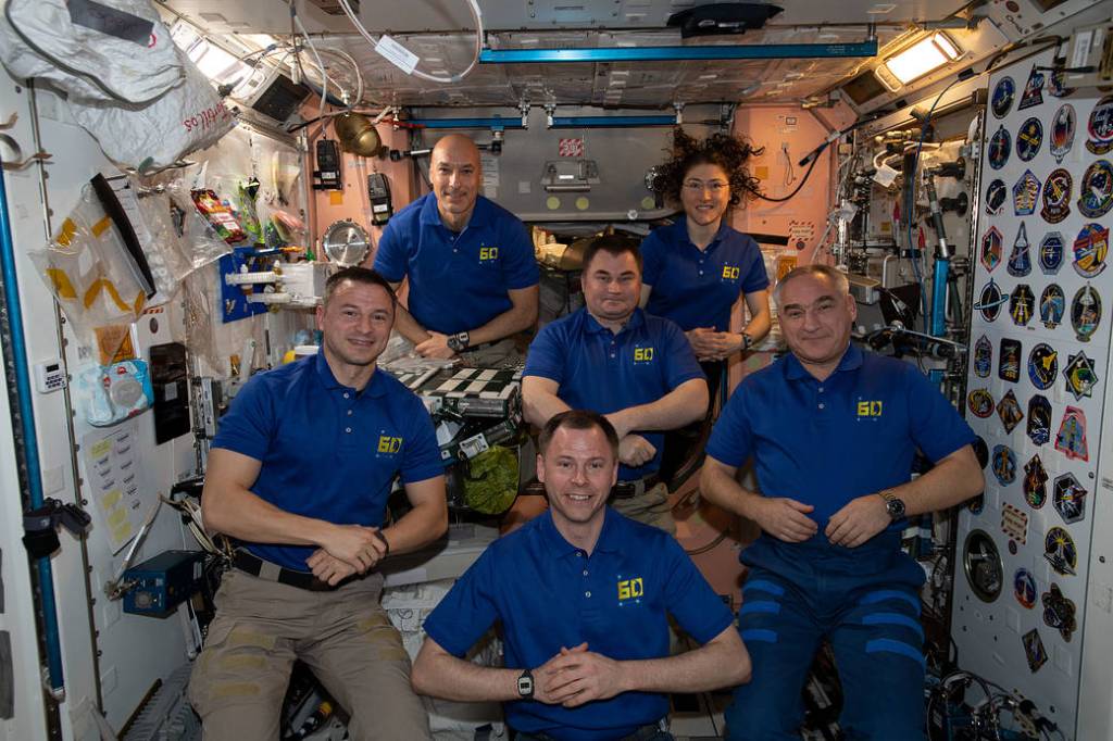 The six-member Expedition 60 crew from the United States, Russia and Italy
