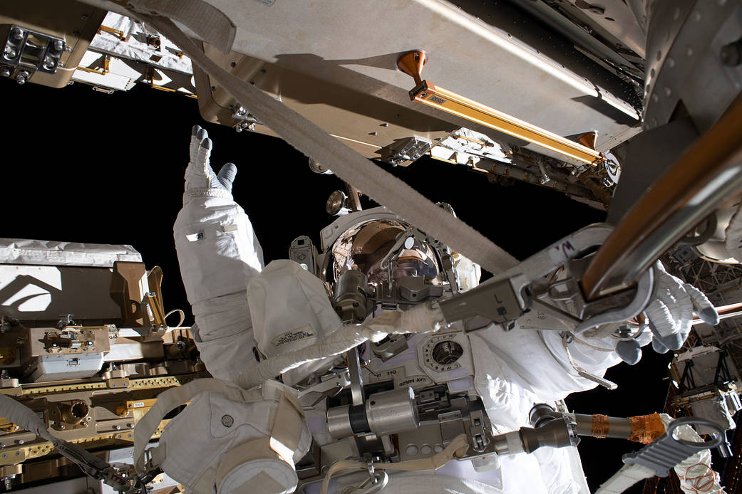 NASA astronaut Jessica Meir is pictured during a spacewalk