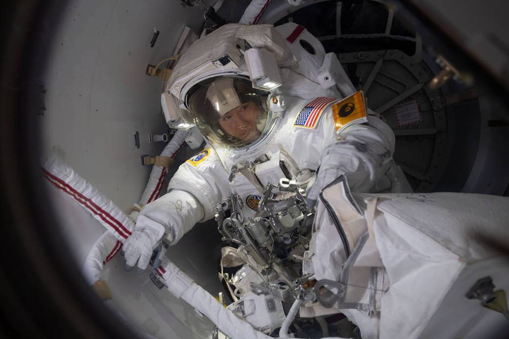 NASA astronaut Christina Koch prepares to exit into the vacuum of space