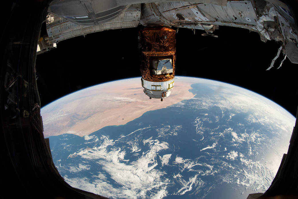 Japan's HTV-8 resupply ship above the Atlantic Ocean near Africa