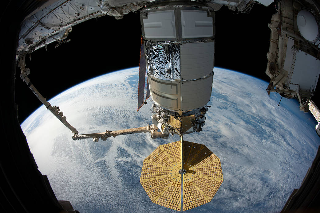 The Cygnus space freighter is attached to the Unity module