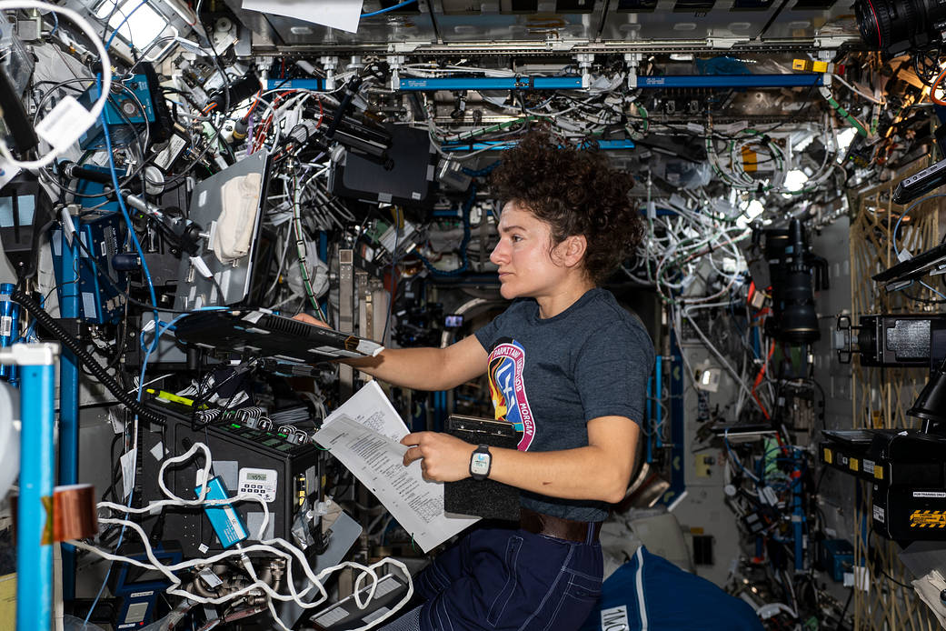 NASA astronaut Jessica Meir reviews robotics procedures