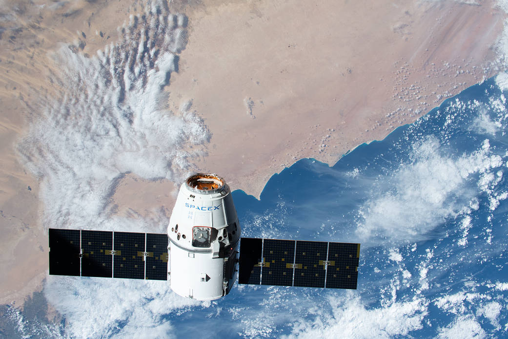 The SpaceX Dragon approaches the station over Egypt