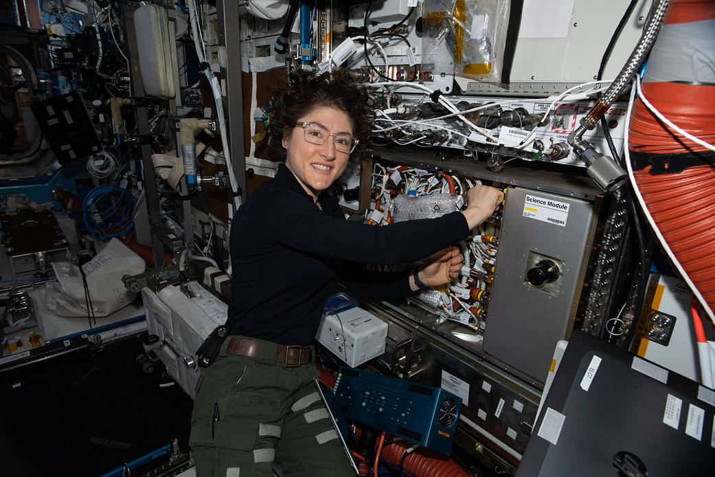 Astronaut Christina Koch works on the Cold Atom Lab