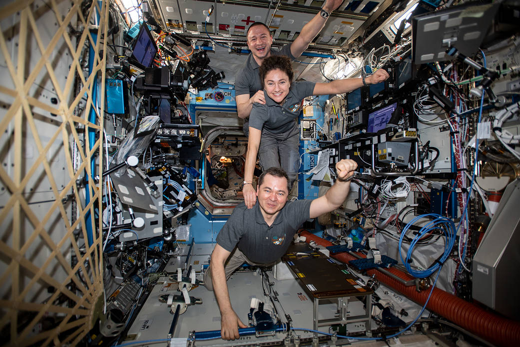 The Expedition 62 crew poses for a playful portrait