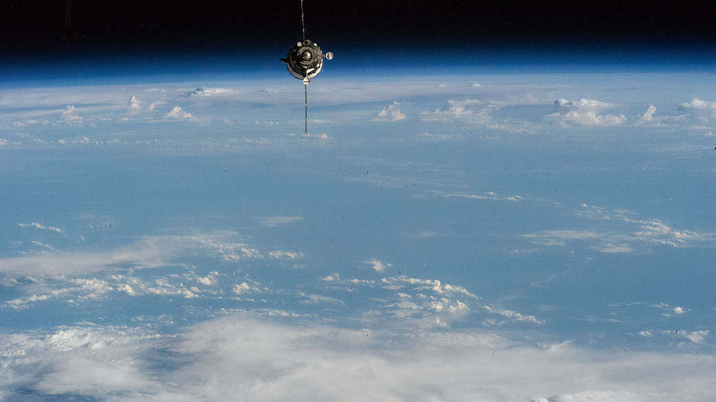 The Expedition 63 crew approaches the International Space Station