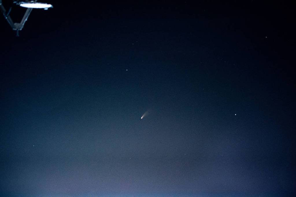 Comet Neowise pictured from the space station