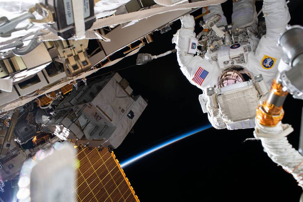 NASA astronaut Chris Cassidy works during a six-hour spacewalk