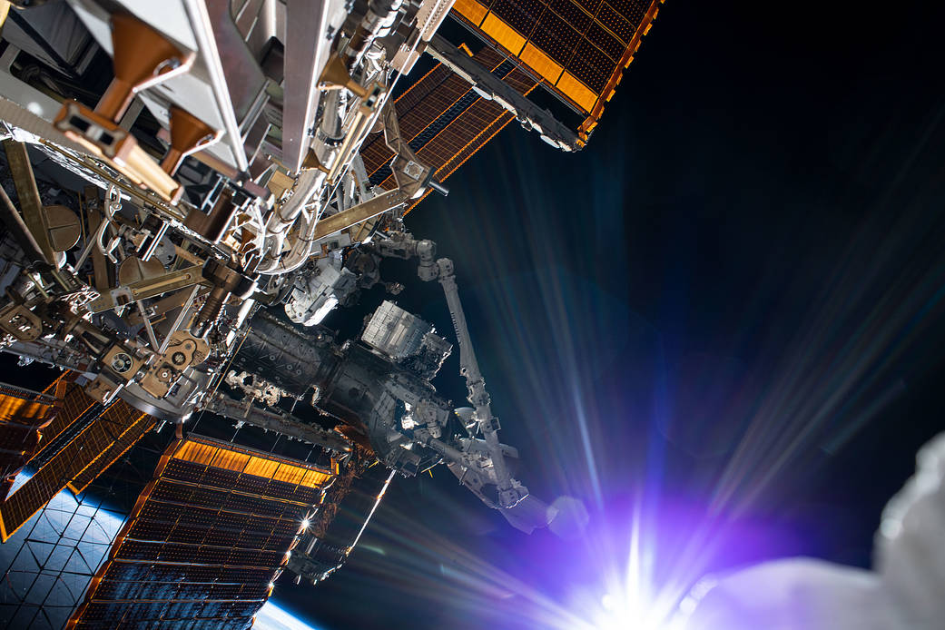 The sun beams during a spacewalk