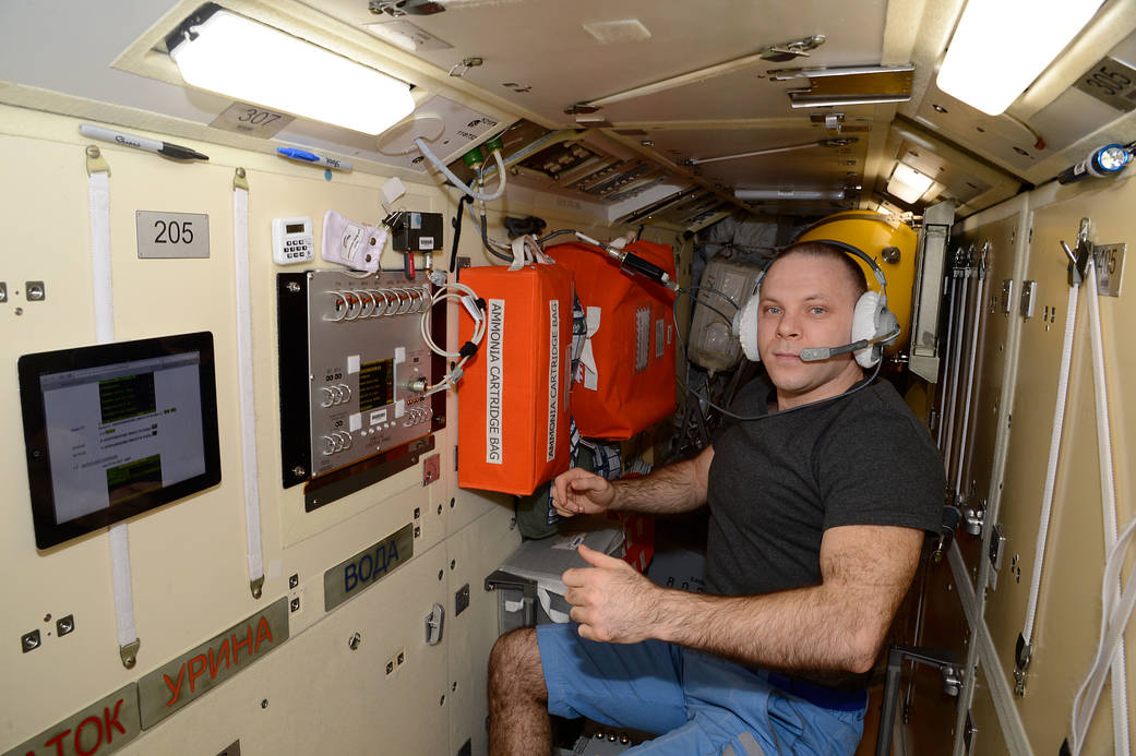 Expedition 63 Flight Engineer Ivan Vagner works on orbital hardware