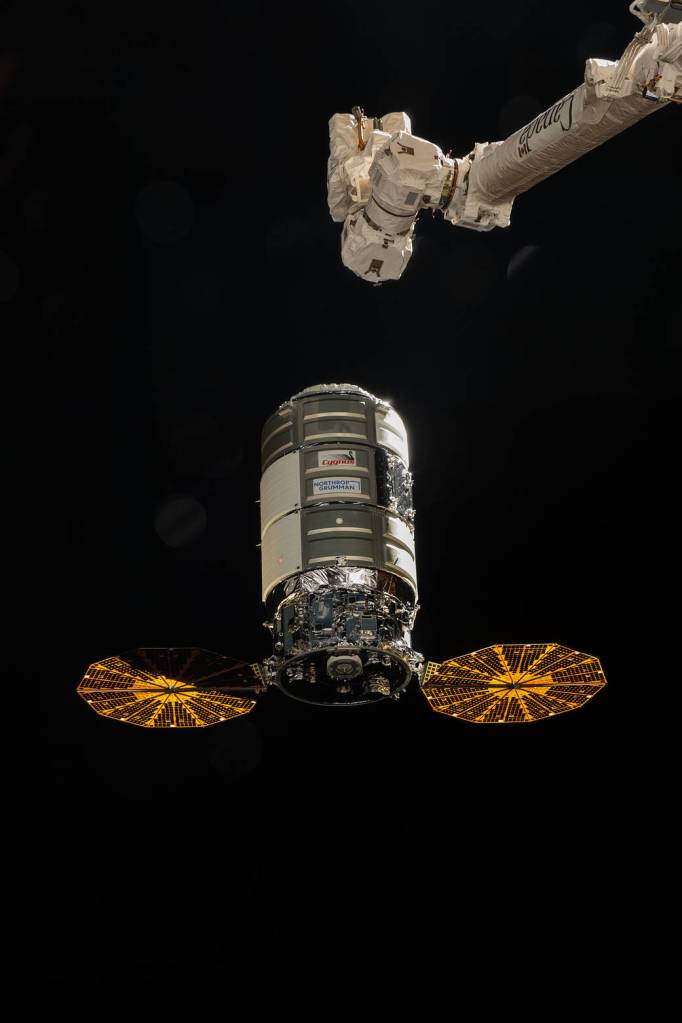 The Cygnus space freighter approaches the space station
