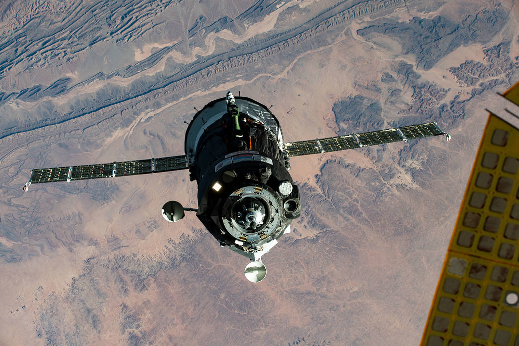 The Soyuz MS-17 spacecraft approaches the space station