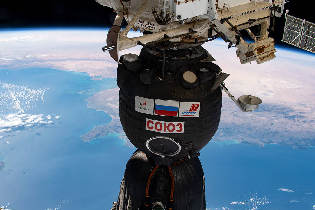 The Soyuz MS-17 spacecraft is docked to the space station