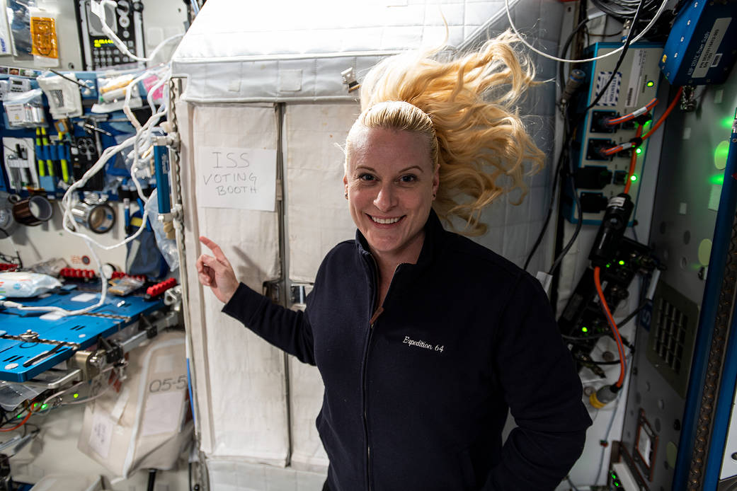 Astronaut Kate Rubins votes from the space station