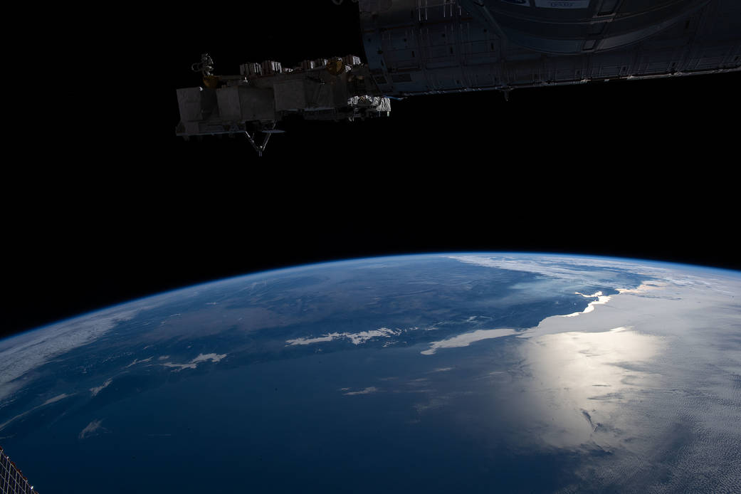 The Sun's glint beaming off the Pacific Ocean and San Francisco Bay