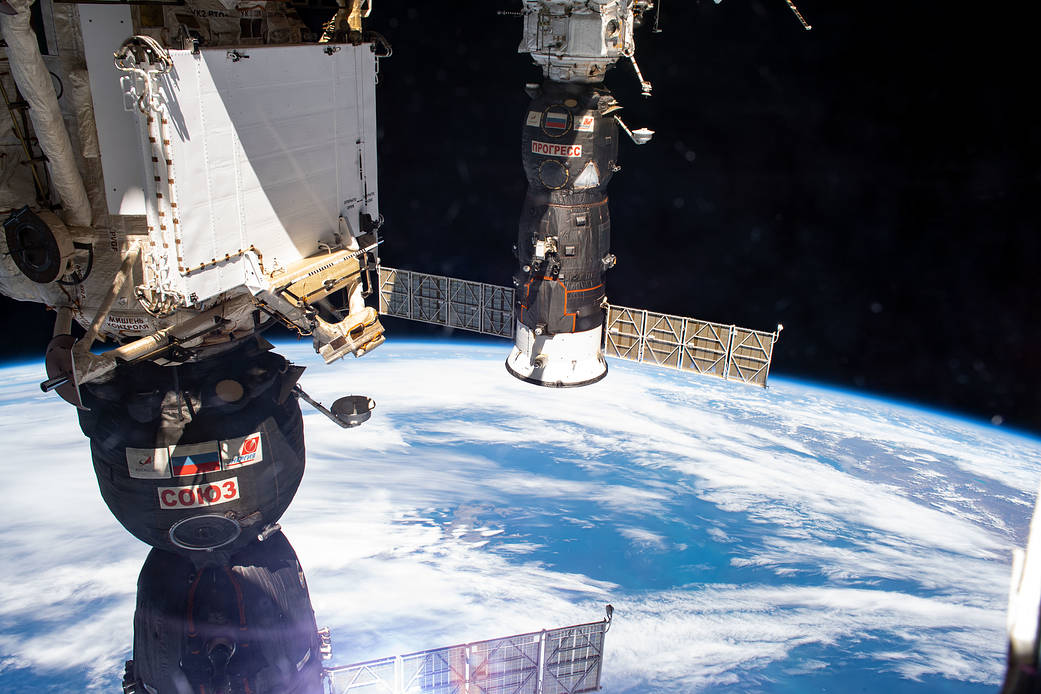A pair of docked Russian spaceships