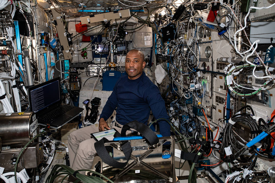 Expedition 64 Flight Engineer Victor Glover works on the Grasp experiment