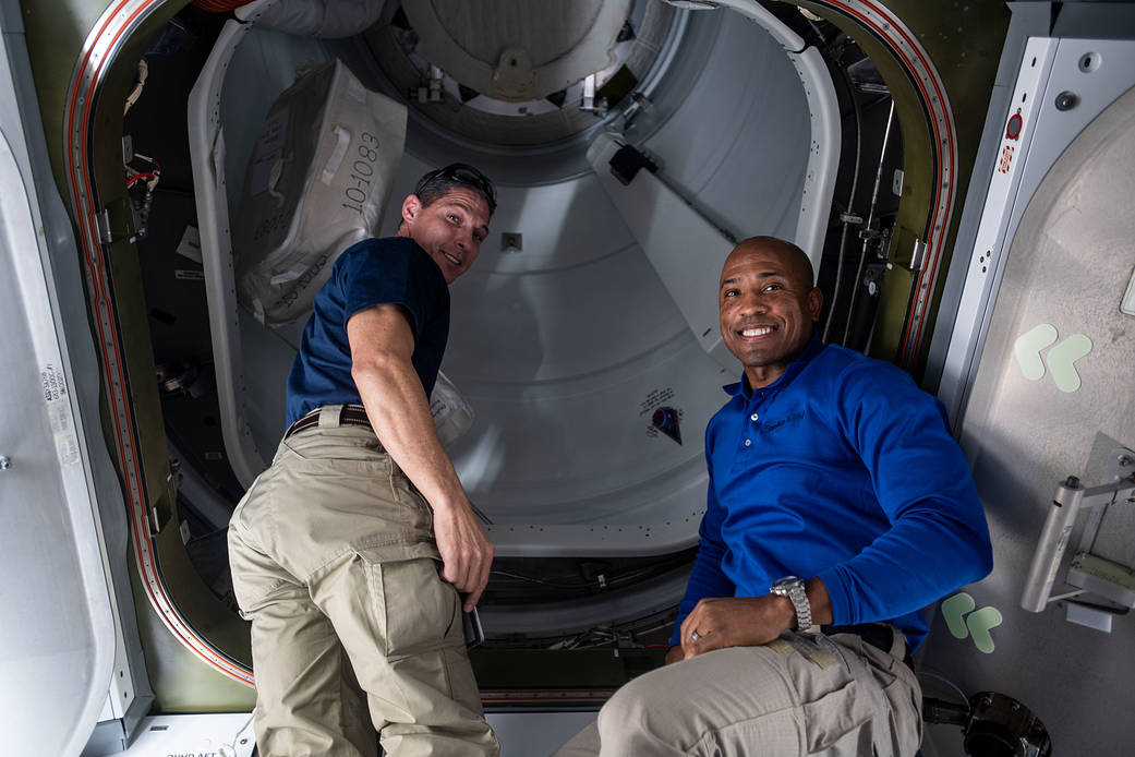 NASA astronauts Michael Hopkins and Victor Glover