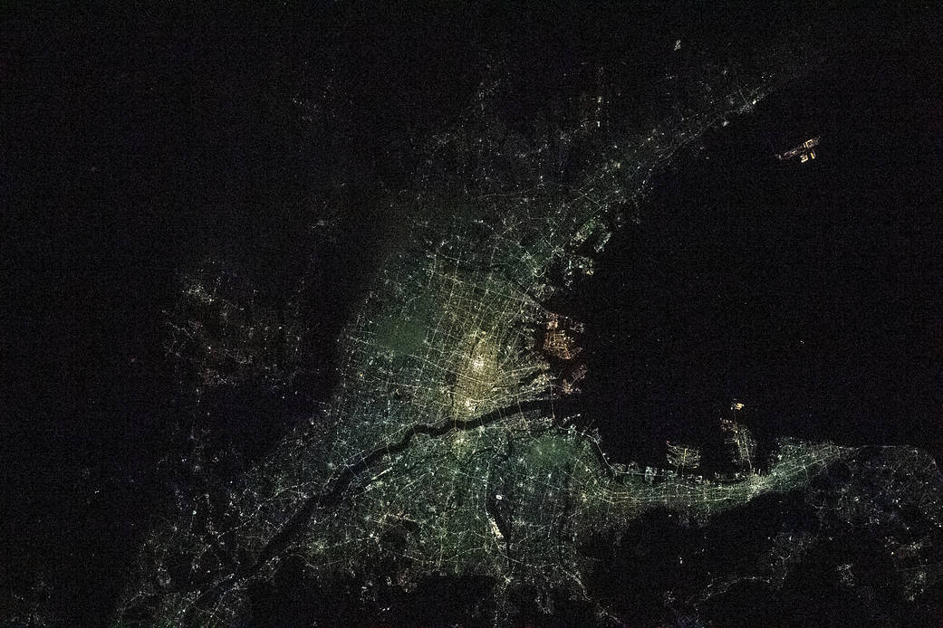 Osaka, Japan, is pictured from 262 miles above