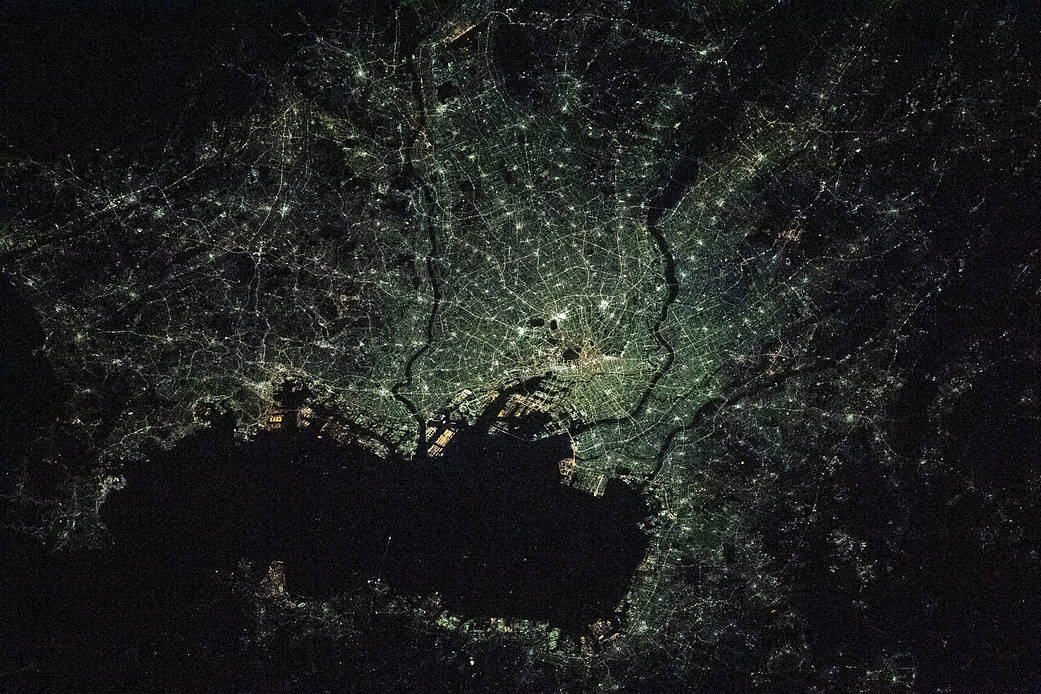 Tokyo, Japan, is pictured from 262 miles above