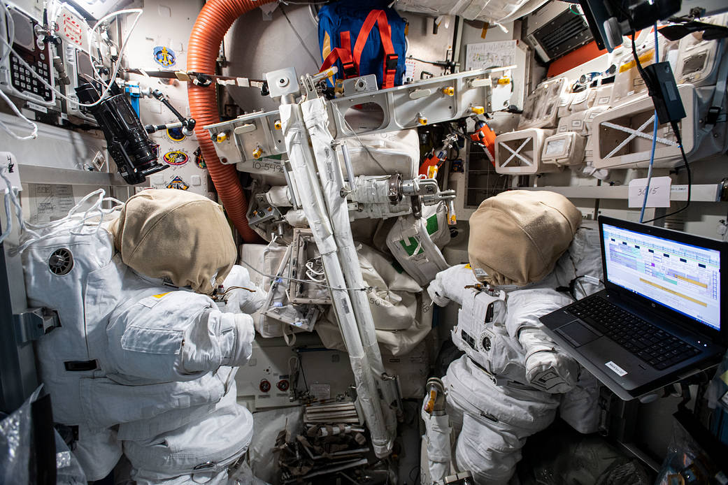 U.S. spacesuits inside the Quest airlock