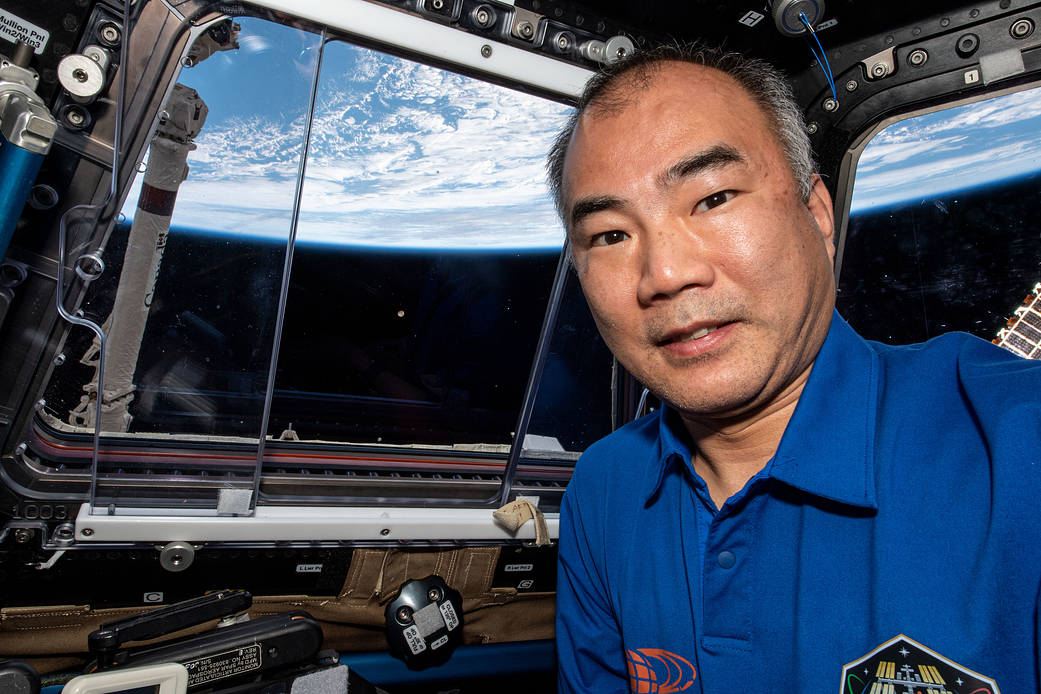 JAXA astronaut Soichi Noguchi is pictured inside the cupola