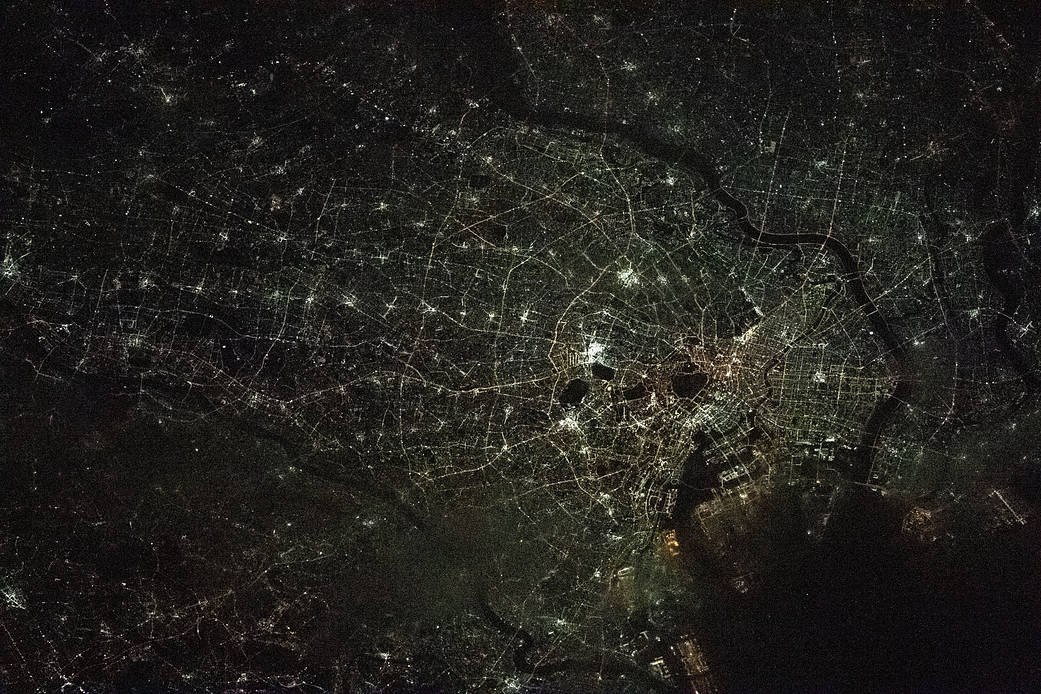 Tokyo, Japan, is pictured from 262 miles above