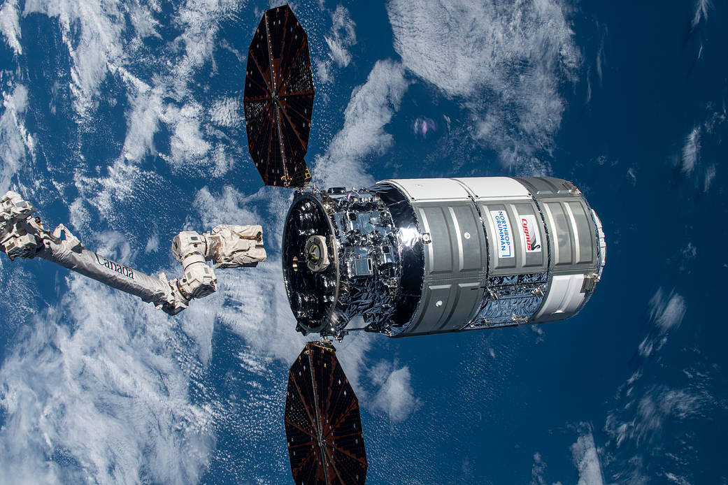 The Cygnus space freighter is pictured after its release