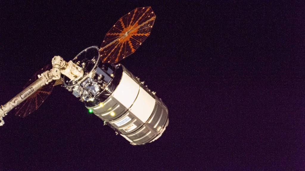 Cygnus space freighter departs the International Space Station