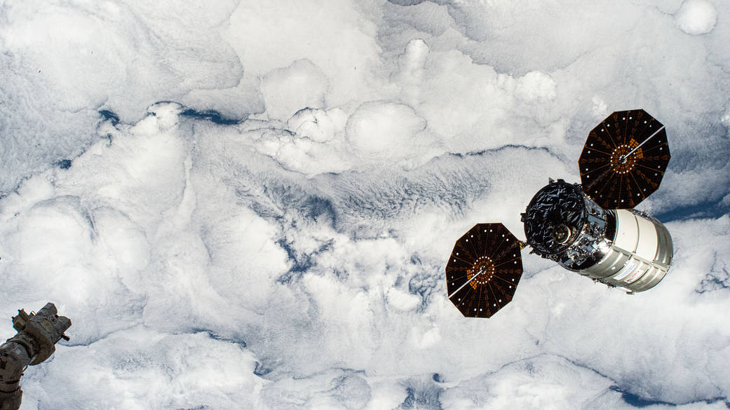 Cygnus space freighter departs the International Space Station